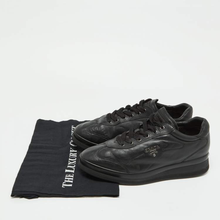 Pre Owned Prada Black Leather Low Top Sneakers Size 40.5