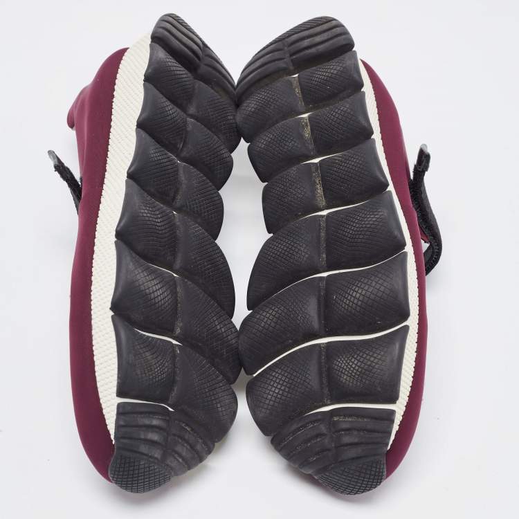 Pre Owned Prada Plum Neoprene Crystal Embellished Sneakers Size 39 