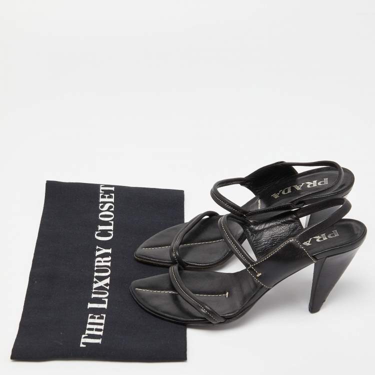 Pre Owned Prada Black Leather Slingback Sandals Size 36