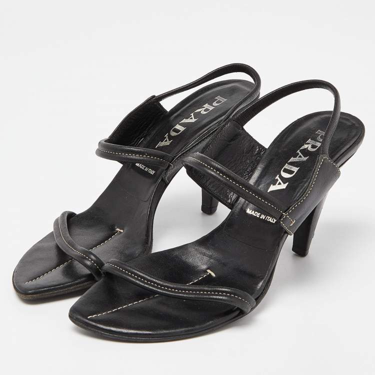 Pre Owned Prada Black Leather Slingback Sandals Size 36