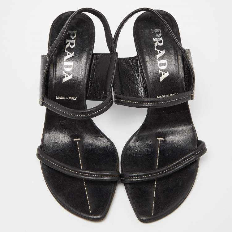 Pre Owned Prada Black Leather Slingback Sandals Size 36