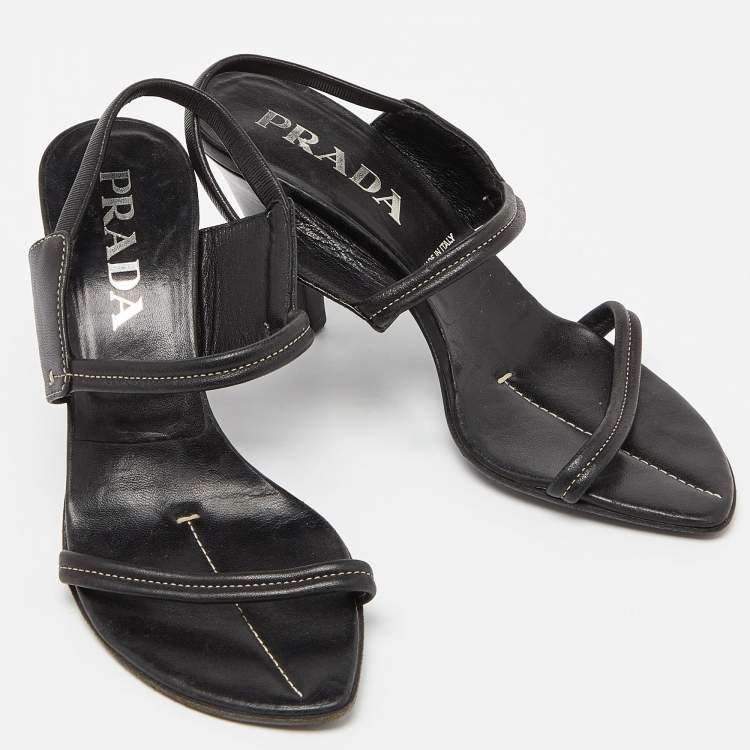 Pre Owned Prada Black Leather Slingback Sandals Size 36