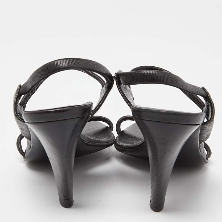 Pre Owned Prada Black Leather Slingback Sandals Size 36