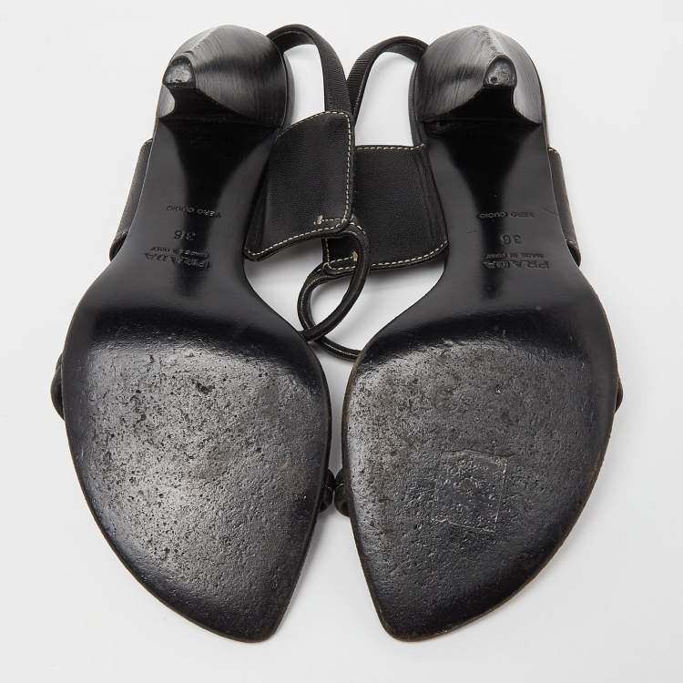 Pre Owned Prada Black Leather Slingback Sandals Size 36
