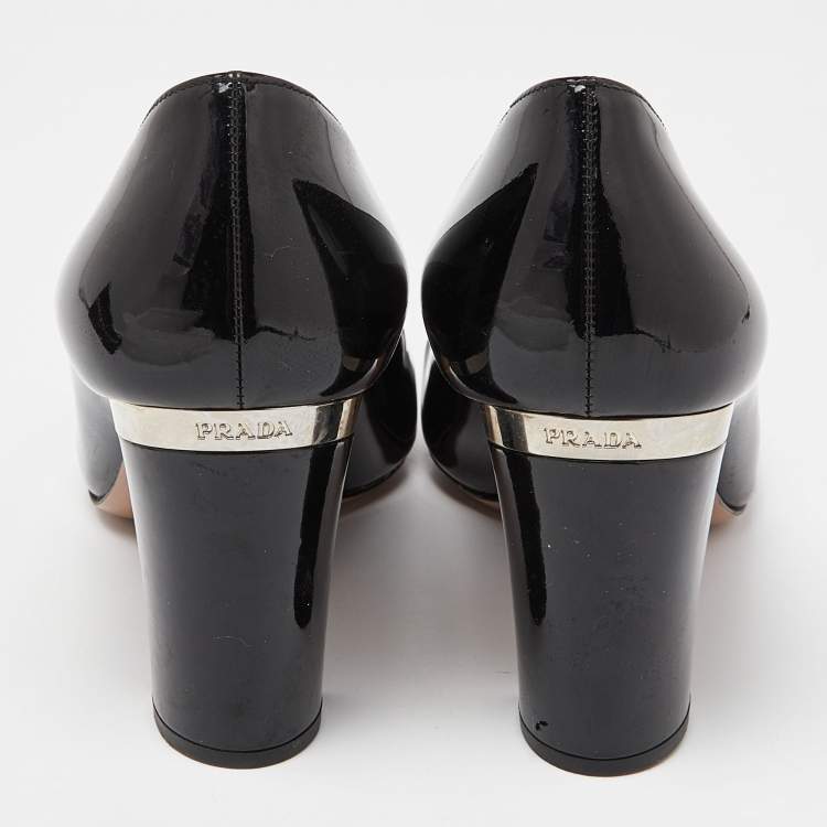 Pre Owned Prada Black Patent Leather Square Toe Block Heel Pumps Size 41