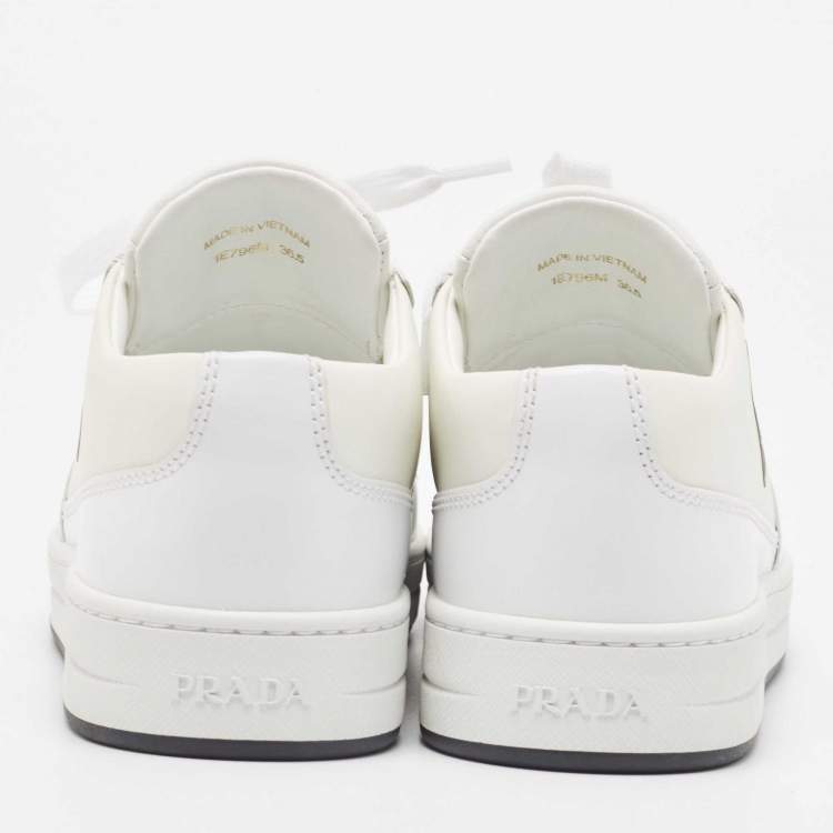 Pre Owned Prada White Leather Lace Up Low Top Sneakers Size 36.5