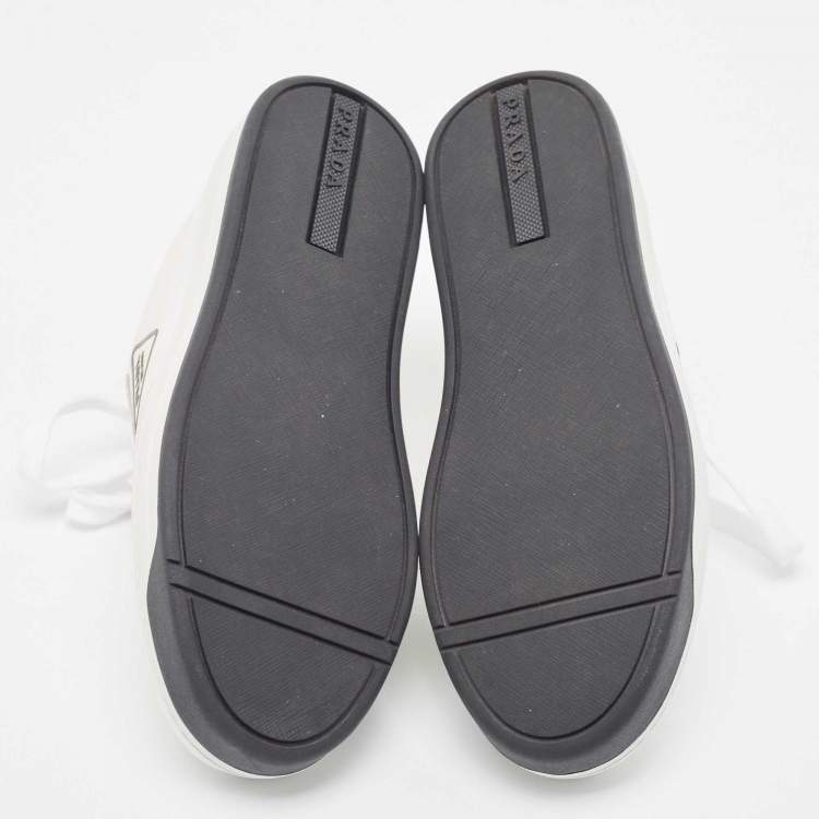 Pre Owned Prada White Leather Lace Up Low Top Sneakers Size 36.5