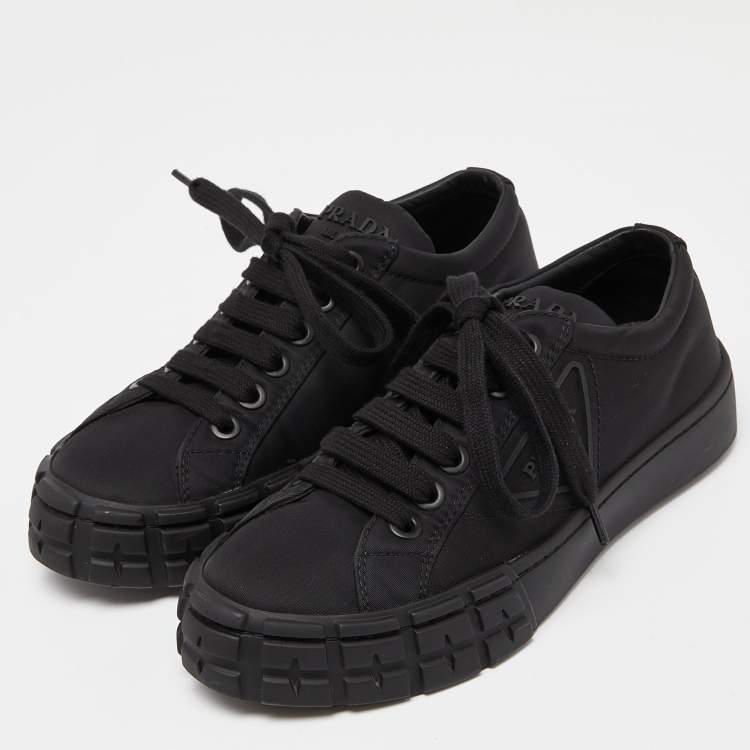 Pre Owned Prada Black Re-Nylon Wheel Cassetta Sneakers Size 38