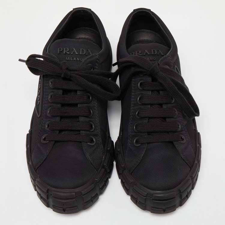 Pre Owned Prada Black Re-Nylon Wheel Cassetta Sneakers Size 38