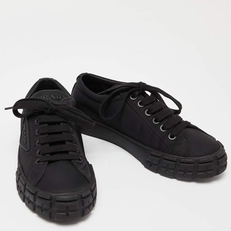 Pre Owned Prada Black Re-Nylon Wheel Cassetta Sneakers Size 38