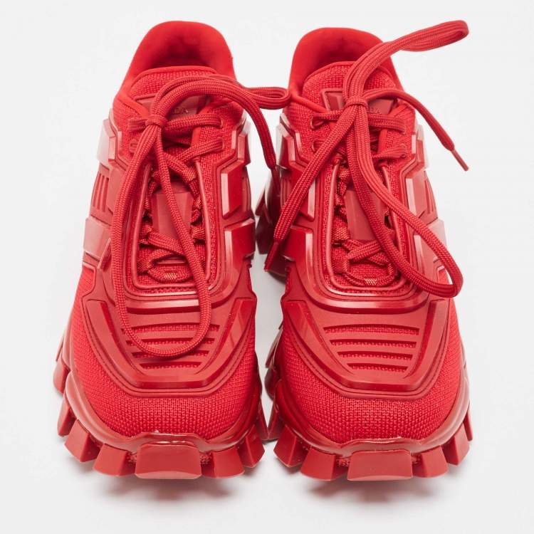 Pre Owned Prada Red Knit Fabric and Rubber Cloudbust Thunder Sneakers Size 37