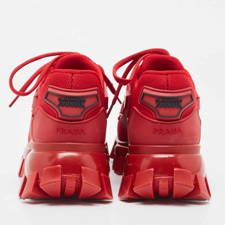 Pre Owned Prada Red Knit Fabric and Rubber Cloudbust Thunder Sneakers Size 37