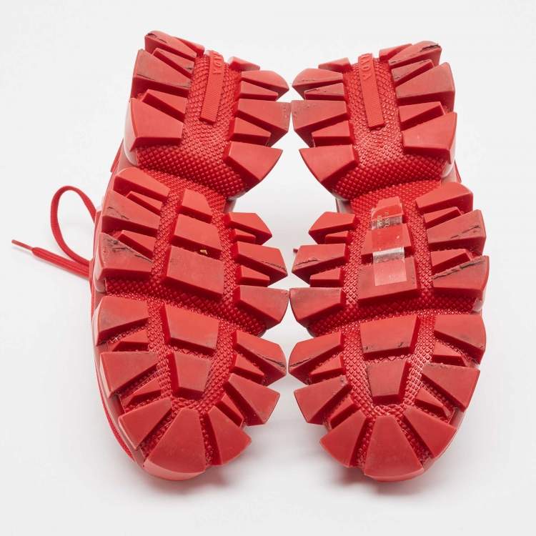 Pre Owned Prada Red Knit Fabric and Rubber Cloudbust Thunder Sneakers Size 37