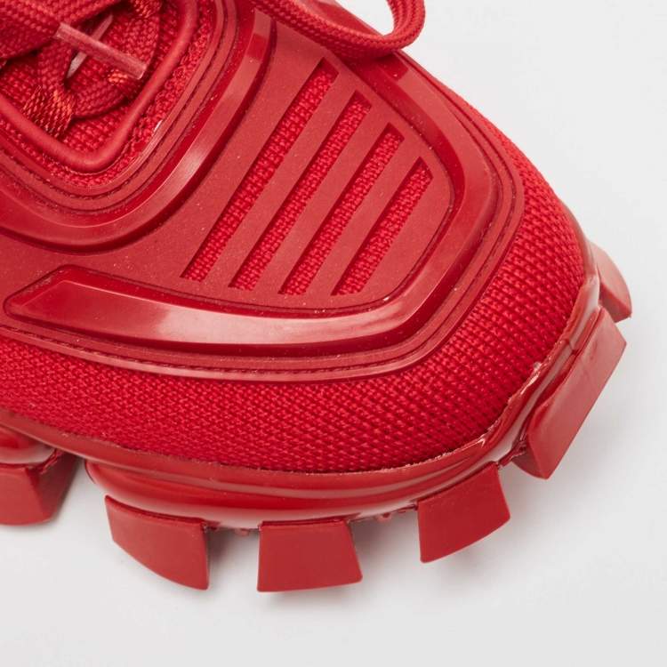 Pre Owned Prada Red Knit Fabric and Rubber Cloudbust Thunder Sneakers Size 37