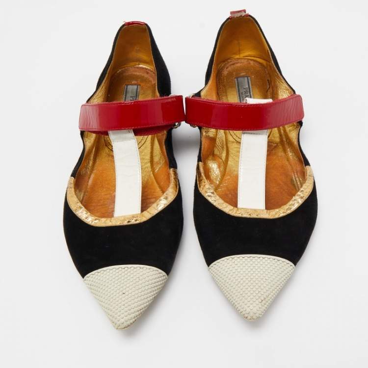 Pre Owned Prada Multicolor Suede and Patent Pointed Toe Ballet Flats Size 38