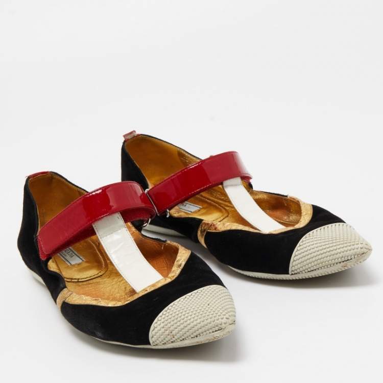 Pre Owned Prada Multicolor Suede and Patent Pointed Toe Ballet Flats Size 38