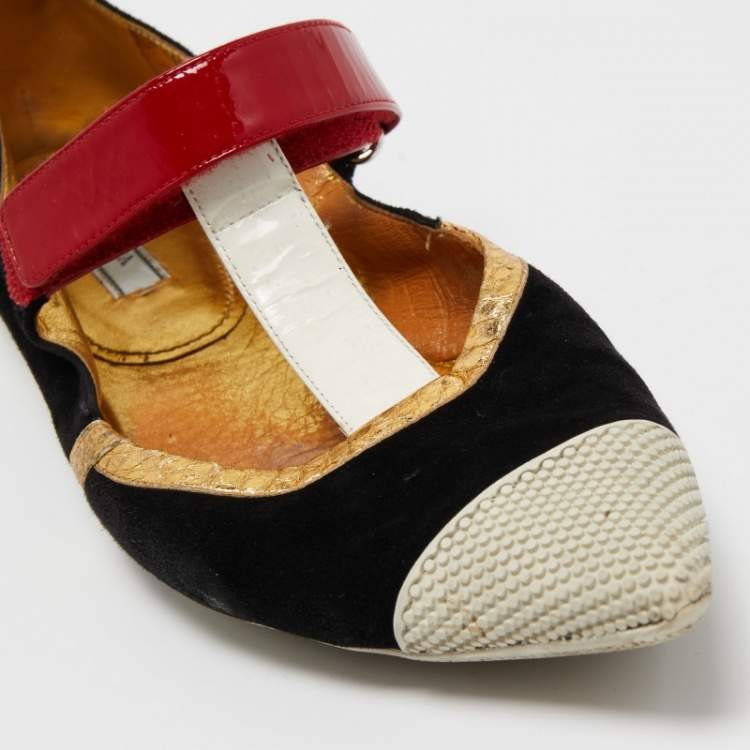 Pre Owned Prada Multicolor Suede and Patent Pointed Toe Ballet Flats Size 38
