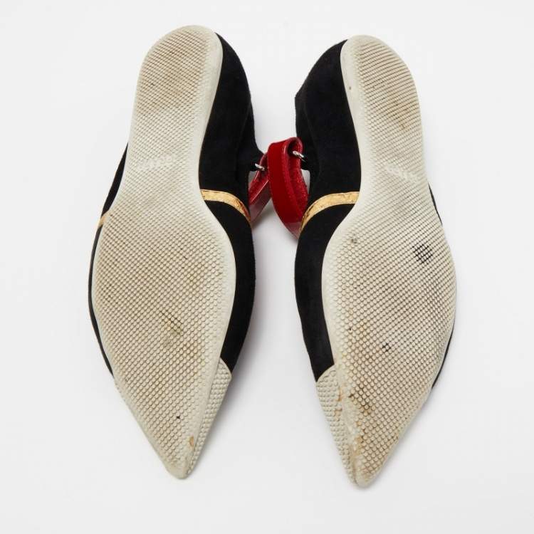 Pre Owned Prada Multicolor Suede and Patent Pointed Toe Ballet Flats Size 38