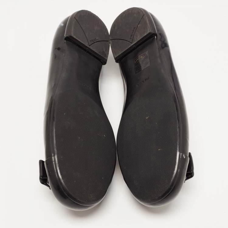 Pre Owned Prada Black Patent Leather Bow Ballet Flats Size 38