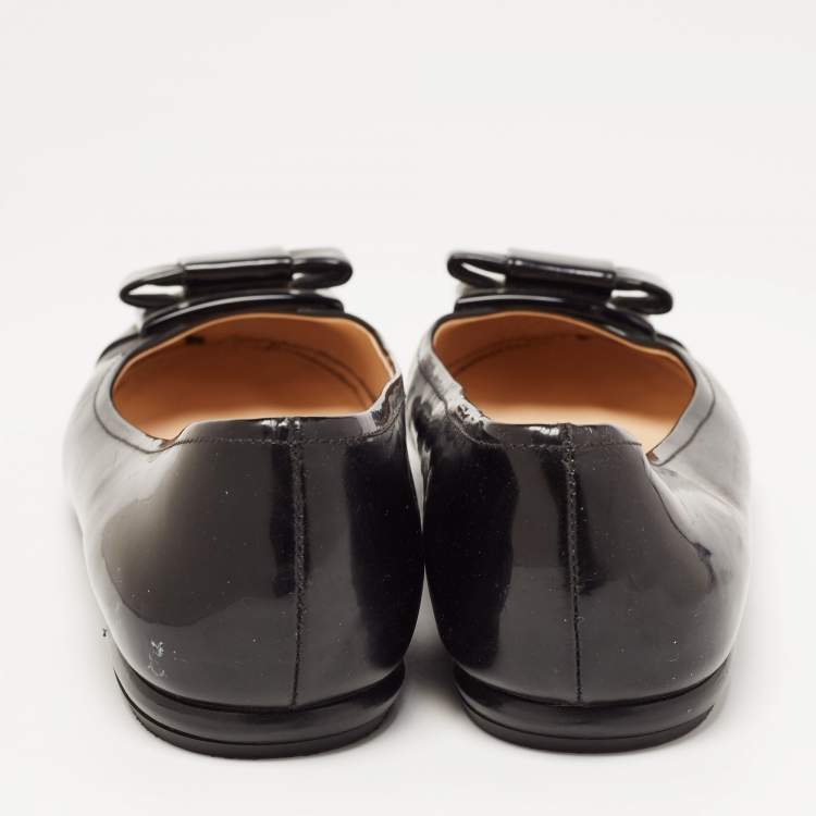 Pre Owned Prada Black Patent Leather Bow Ballet Flats Size 38