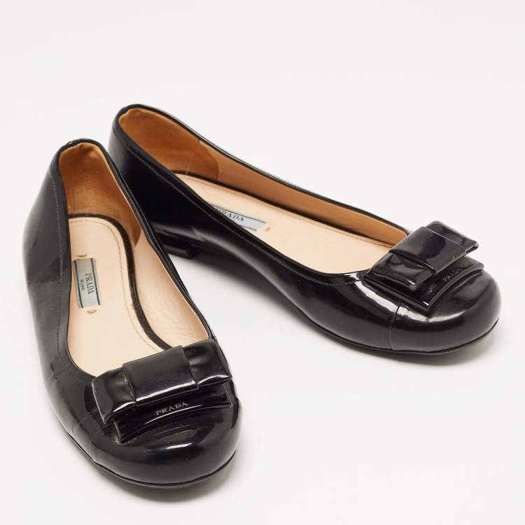 Pre Owned Prada Black Patent Leather Bow Ballet Flats Size 38