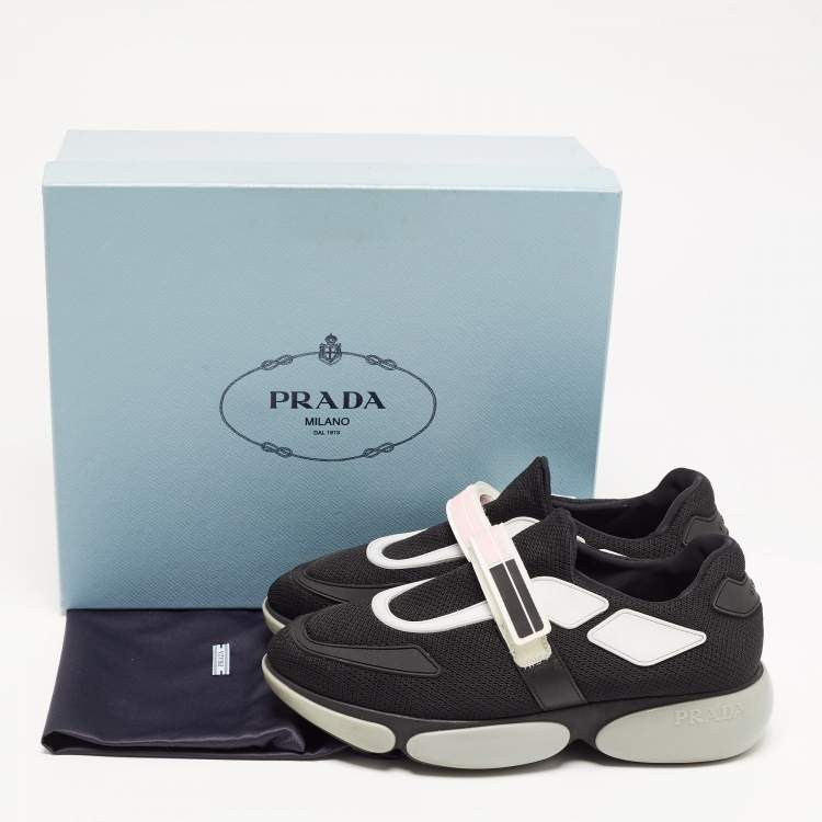 Pre Owned Prada Black Mesh Velcro Strap Low Top Sneakers Size 38