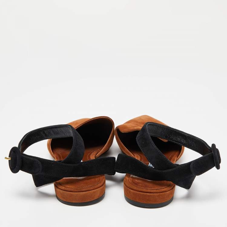 Pre Owned Prada Brown Suede Pointed Toe Ankle Strap Flat Mules Size 37