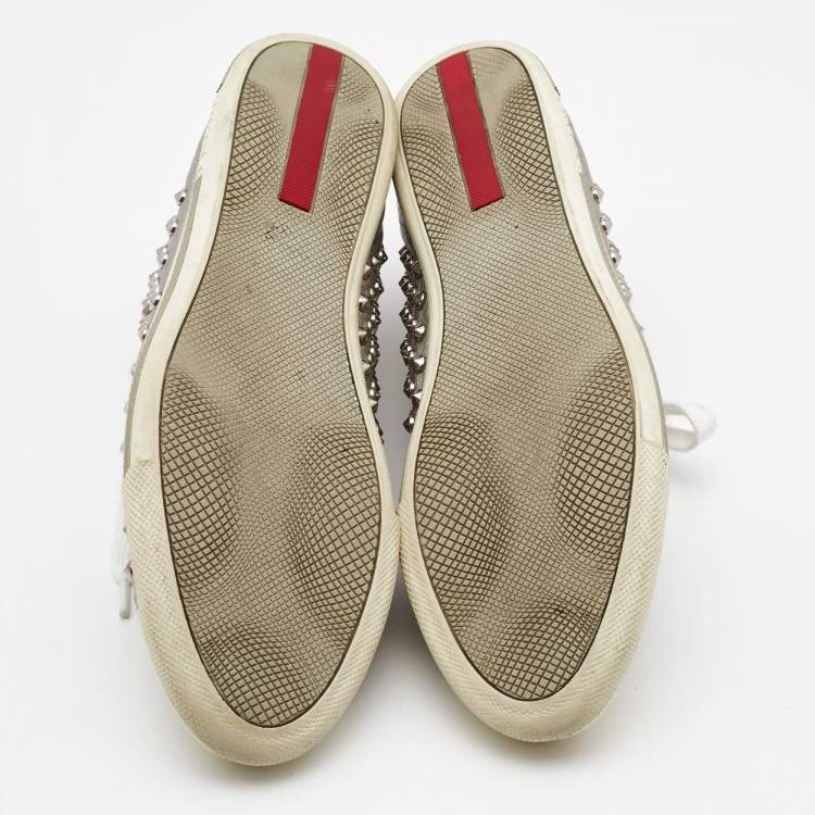 Pre Owned Prada Silver Leather Stud High Top Sneakers Size 40