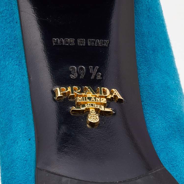 Pre Owned Prada Blue Suede Block Heel Pumps Size 39.5