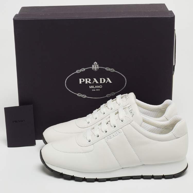 Pre Owned Prada White Leather Trainers Lace Up Sneakers Size 38