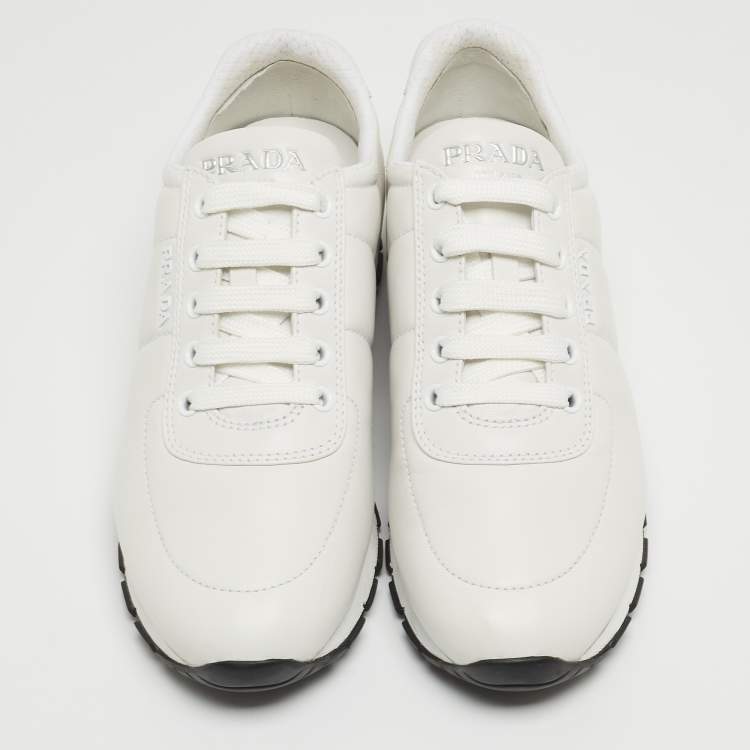 Pre Owned Prada White Leather Trainers Lace Up Sneakers Size 38
