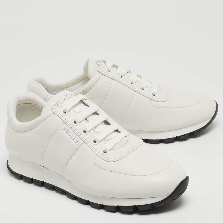 Pre Owned Prada White Leather Trainers Lace Up Sneakers Size 38
