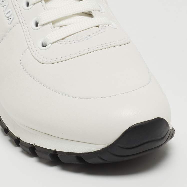Pre Owned Prada White Leather Trainers Lace Up Sneakers Size 38