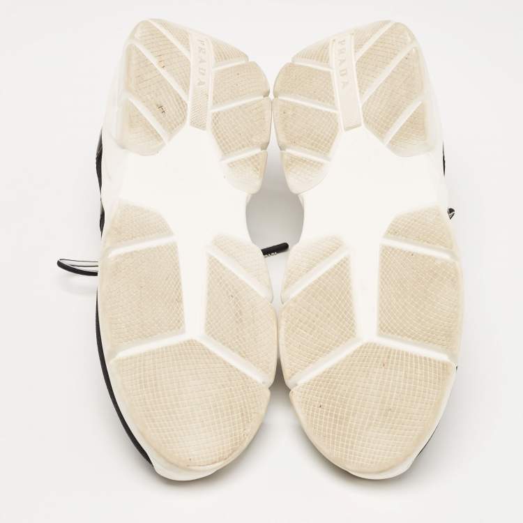 Pre Owned Prada Black Logo Knit Fabric Low Top Sneakers Size 38