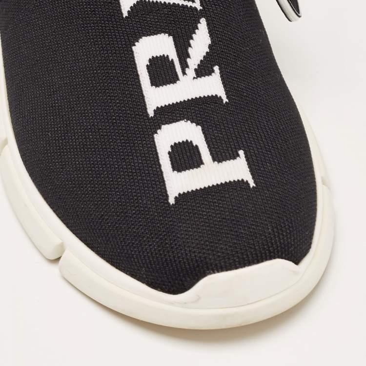 Pre Owned Prada Black Logo Knit Fabric Low Top Sneakers Size 38