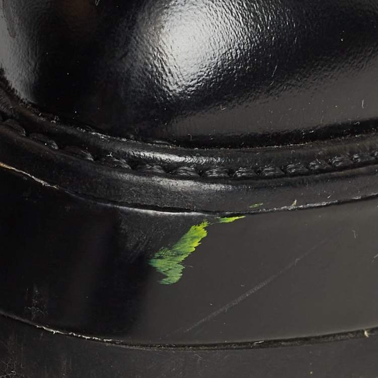 Pre Owned Prada Black Brogue Leather Platform Lace Up Wedge Platform Sneakers Size 39