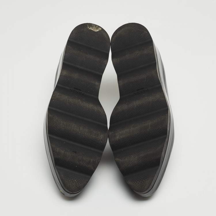 Pre Owned Prada Black Brogue Leather Platform Lace Up Wedge Platform Sneakers Size 39