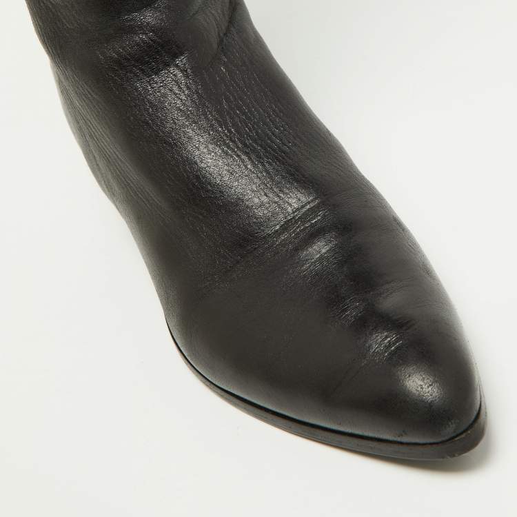 Pre Owned Prada Black Leather Knee Length Boots Size 38.5