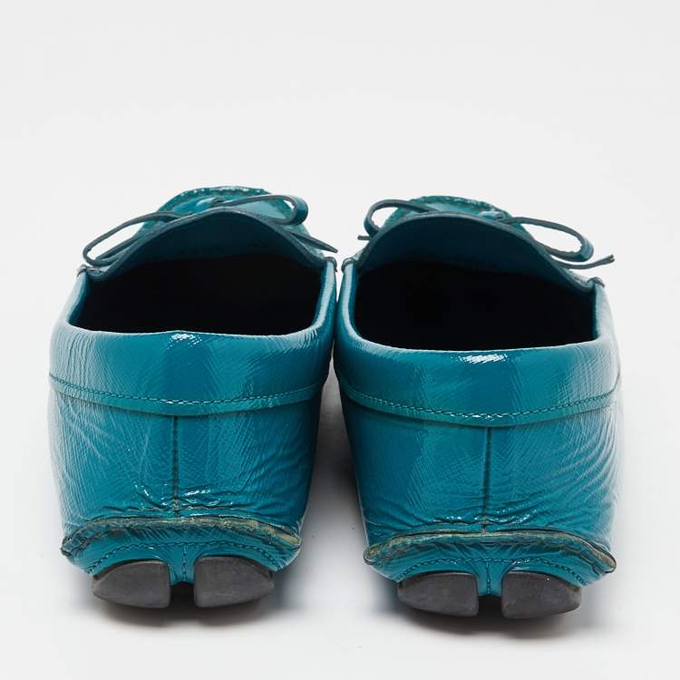 Pre Owned Prada Blue Patent Leather Slip On Loafers Size 38