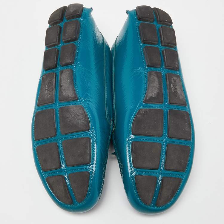Pre Owned Prada Blue Patent Leather Slip On Loafers Size 38