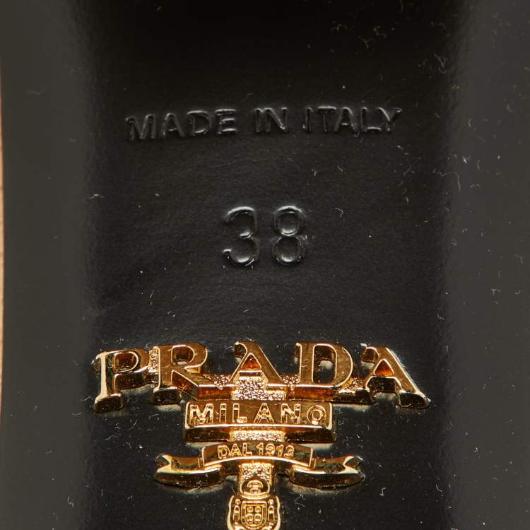 Pre Owned Prada Beige Jacquard Triangolo Slide Sandals Size 38