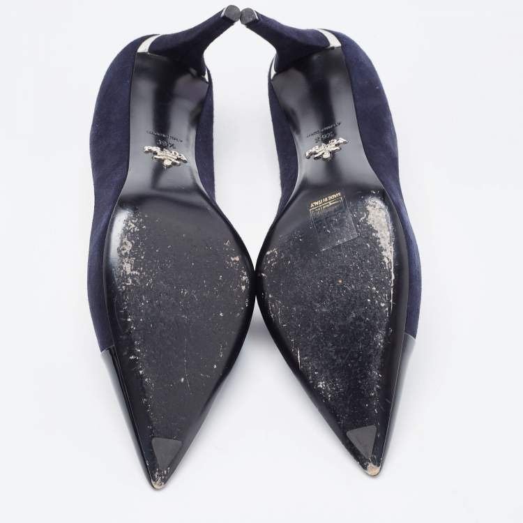 Pre Owned Prada Navy Blue/Black Suede and Patent Leather Pointed Toe Pumps Size 39.5