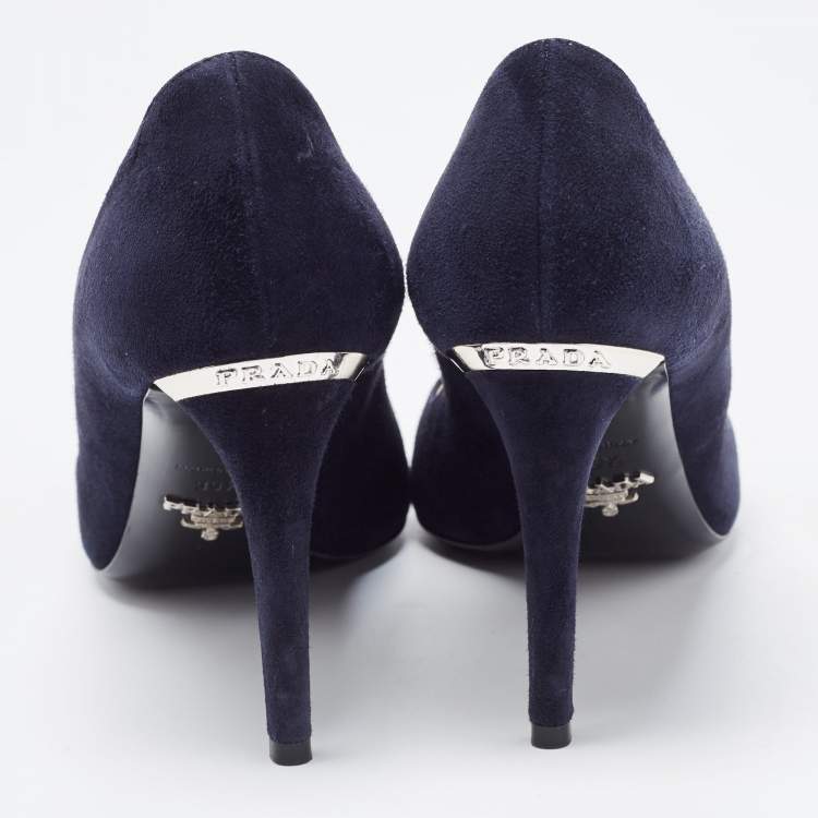 Pre Owned Prada Navy Blue/Black Suede and Patent Leather Pointed Toe Pumps Size 39.5