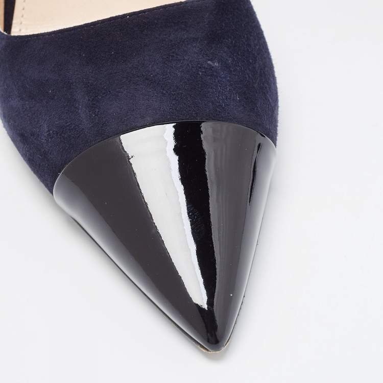 Pre Owned Prada Navy Blue/Black Suede and Patent Leather Pointed Toe Pumps Size 39.5