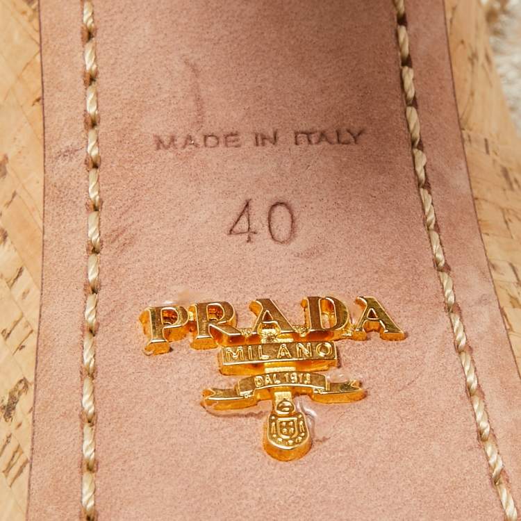 Pre Owned Prada Metallic Gold Leather Cork Waged Sandals Size 40