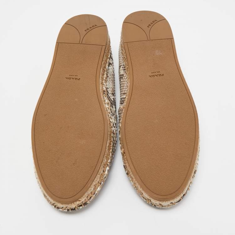 Pre Owned Prada Brown/Beige Python Leather Slip On Loafers Size 40