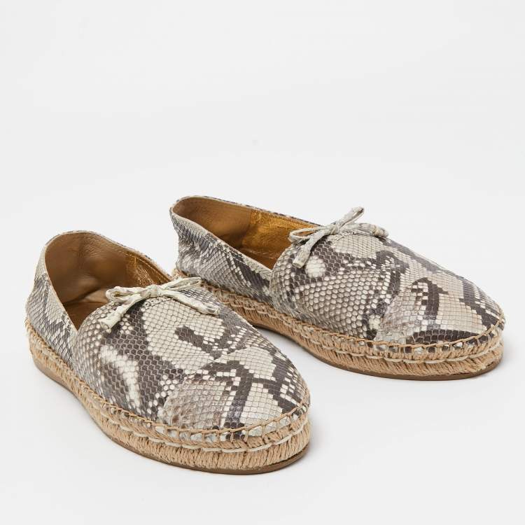 Pre Owned Prada Brown/Beige Python Leather Slip On Loafers Size 40