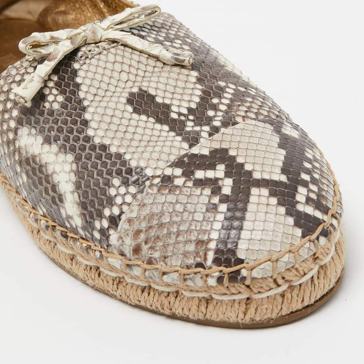 Pre Owned Prada Brown/Beige Python Leather Slip On Loafers Size 40