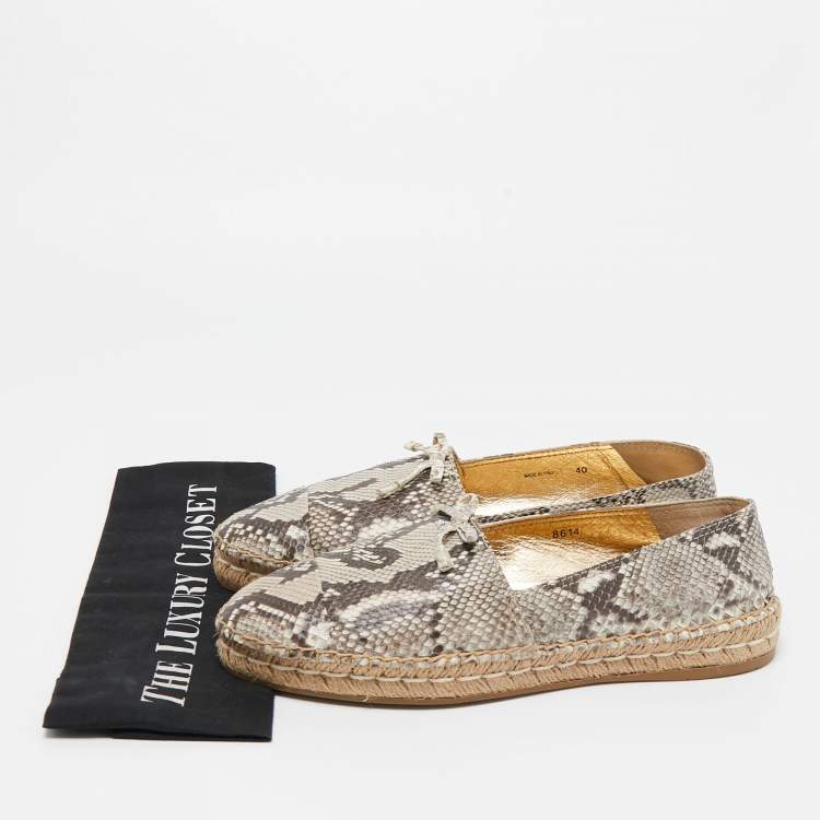 Pre Owned Prada Brown/Beige Python Leather Slip On Loafers Size 40