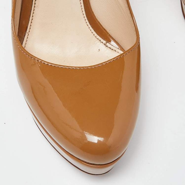 Pre Owned Prada Beige Patent Leather Platform Pumps Size 38